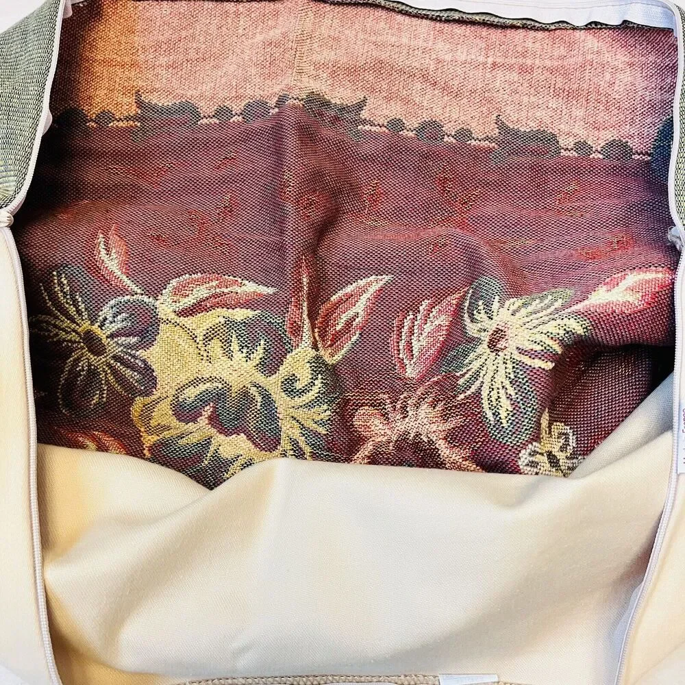Vintage French Tapestry Floral Pillow Sham Needlepoint Made in France 25”x21”